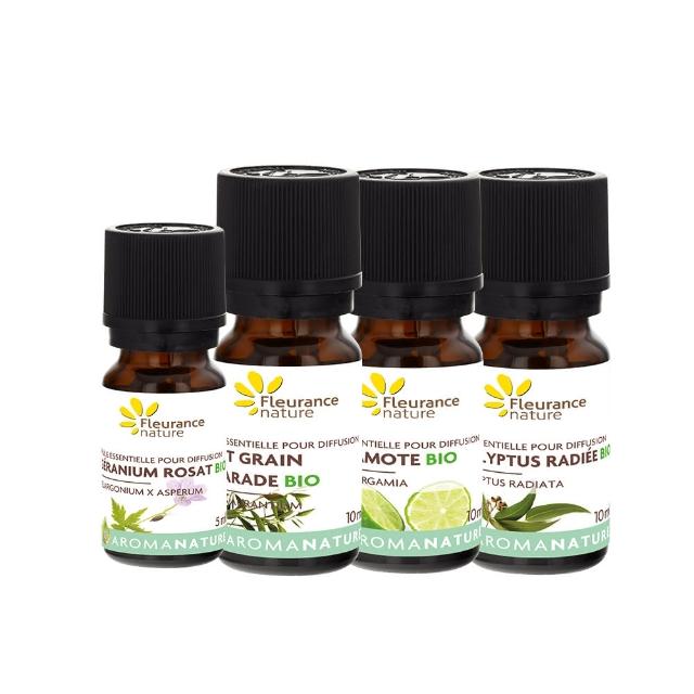 【Fleurance Nature 芙樂思】苦橙葉+佛手柑+天竺葵+澳大利亞尤加利 10ml 天然有機精油(精油4入組)