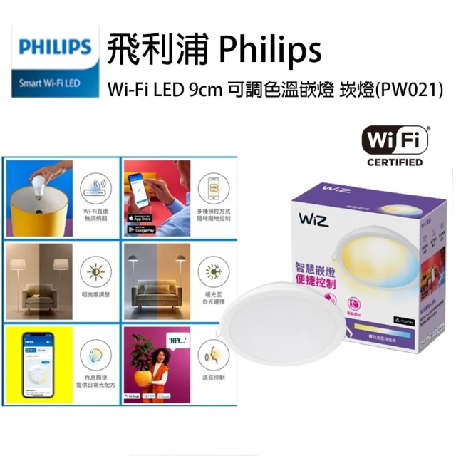 【Philips 飛利浦】WiZ LED 9cm可調色溫嵌燈 2入一組(PW021)