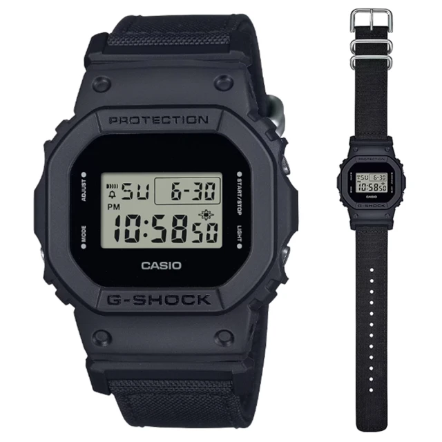 CASIO 卡西歐 G-SHOCK 實用街頭風格 時尚全黑尼龍錶帶方形電子錶(DW-5600BCE-1)