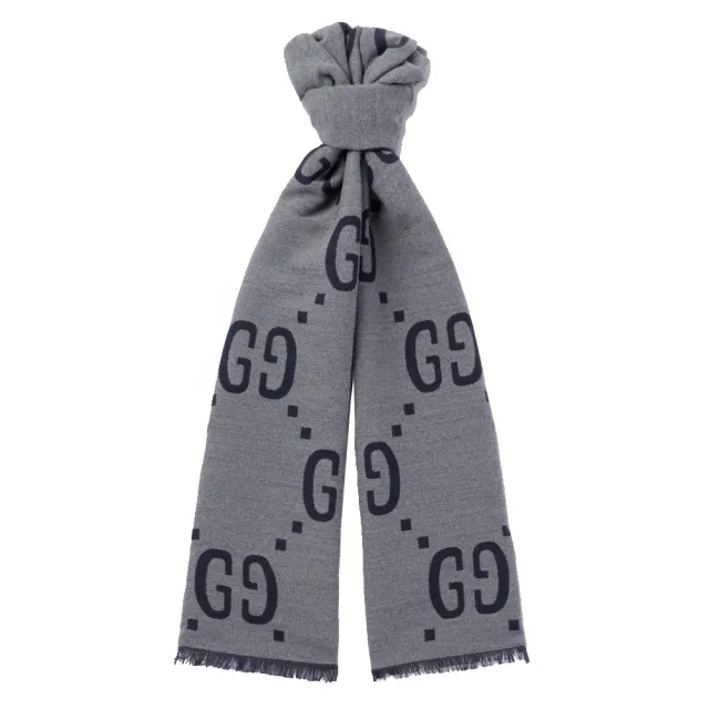 【GUCCI 古馳】495592 經典GG大LOGO雙色羊毛圍巾/披巾(顏色任選)