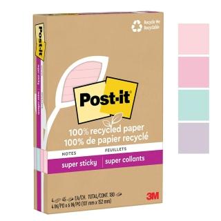 【3M】Post-it 利貼 狠黏 環保橫格便條紙 101x152mm（45張 /本）混色4本 /盒 4621R-4SSNRP