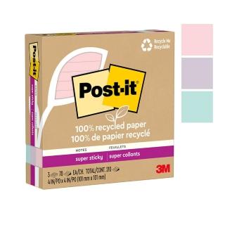 【3M】Post-it 利貼 狠黏 環保橫格便條紙 101x101mm（70張 /本）混色3本 /盒 675R-3SSNRP