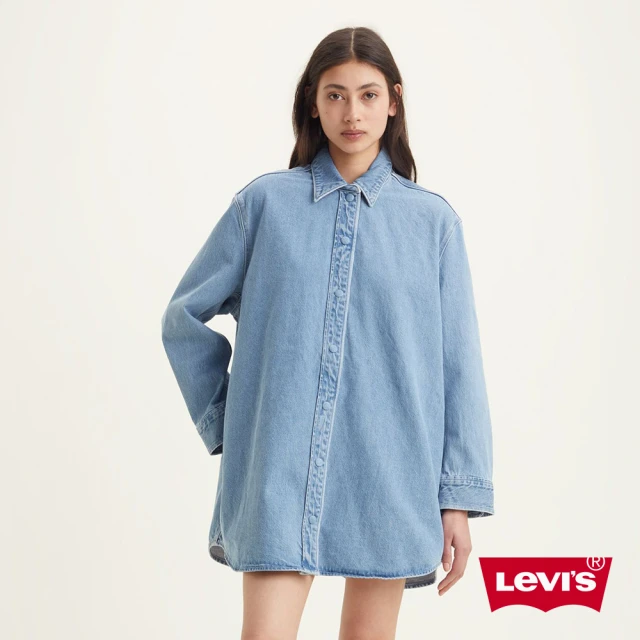 【LEVIS 官方旗艦】Wellthread環境友善系列 女款 寬鬆長版牛仔襯衫外套/天然染色工藝 熱賣單品 A3118-0000