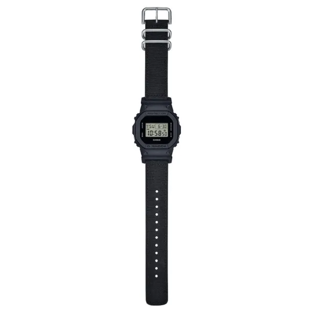 【CASIO 卡西歐】G-SHOCK 百搭酷黑 街頭潮流 CORDURA 尼龍錶帶 經典方型(DW-5600BCE-1)