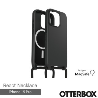 【OtterBox】iPhone 15 Pro 6.1吋 ReactNecklace 簡約掛繩輕透防摔殼(黑)