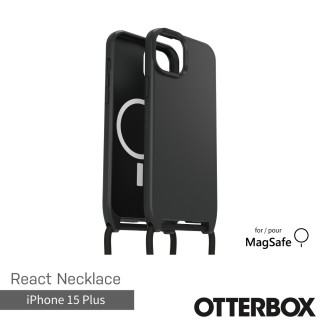 【OtterBox】iPhone 15 Plus 6.7吋 ReactNecklace 簡約掛繩輕透防摔殼(黑)