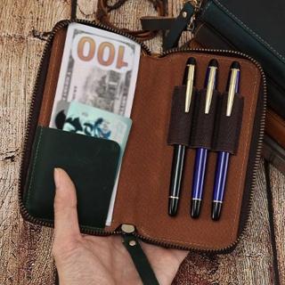 【MoonDy】復古筆袋 ins筆袋 牛皮鉛筆收納袋 工程筆收納 美術系用品 真皮文具盒 簡約筆袋 拉鍊鋼筆袋 禮物