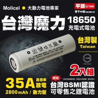 【臺灣Molicel】鋰電池18650高倍率動力型2800mAh 平頭2入(適用於麥克風 迷你風扇 D牌知名吸塵器指定用電池)