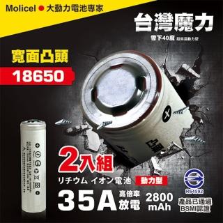 【臺灣Molicel】鋰電池18650高倍率動力型2800mAh 凸頭2入(適用於麥克風 迷你風扇 D牌知名吸塵器指定用電池)