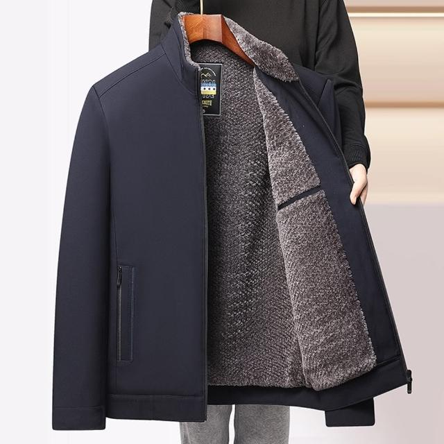 【米蘭精品】現貨+預購 加絨外套休閒夾克(加厚立領中老年防寒男外套2色74gr6)