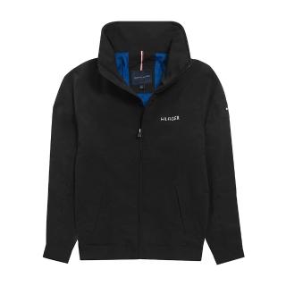 【Tommy Hilfiger】TOMMY 經典刺繡文字連帽風衣外套 上衣-黑色(平輸品)
