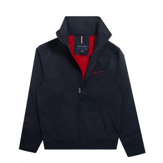 【Tommy Hilfiger】TOMMY 經典刺繡文字連帽風衣外套 上衣-深藍色(平輸品)