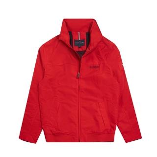 【Tommy Hilfiger】TOMMY 經典刺繡文字連帽風衣外套 上衣-紅色(平輸品)
