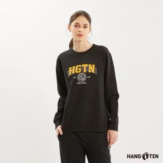 【Hang Ten】女裝-雙面布保暖HGTN休閑印花大學T(黑)