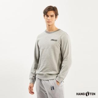 【Hang Ten】男裝-雙色拼接大學T(淺花紗灰)