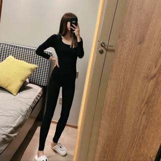 【D.studio】韓版高彈顯瘦薄款內搭保暖發熱套裝(長袖上衣 女裝衣服顯瘦上衣長袖t恤冬裝發熱衣素T S295)