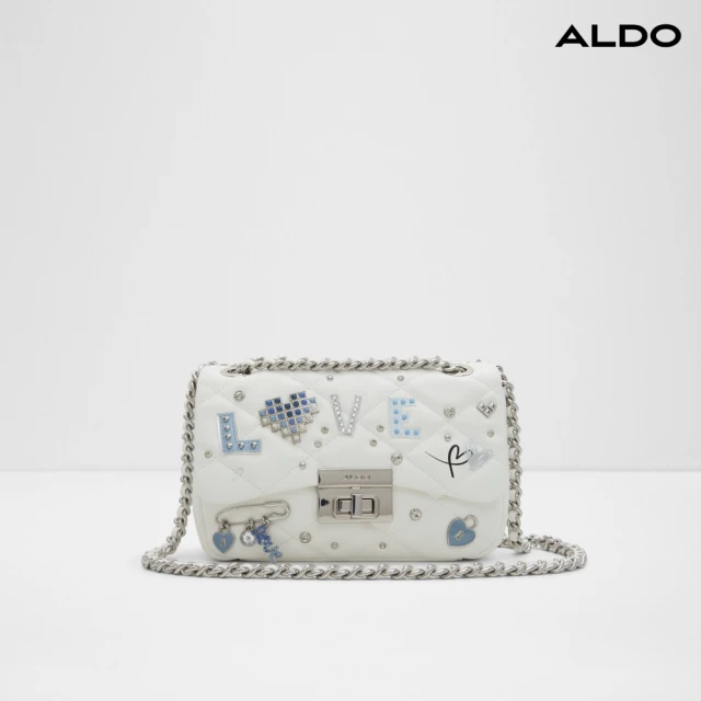 ALDO DIGILOVEBAG-菱格設計愛心水鑽裝飾斜背包(白色)