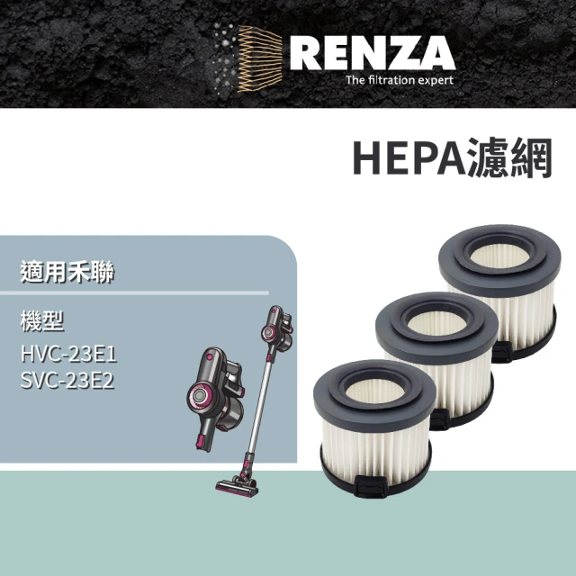 【RENZA】適用 HERAN 禾聯 HVC-23E1 SVC-23E2 無線手持旋風吸塵器(HEPA 集塵濾網 濾芯 濾心 3入組)