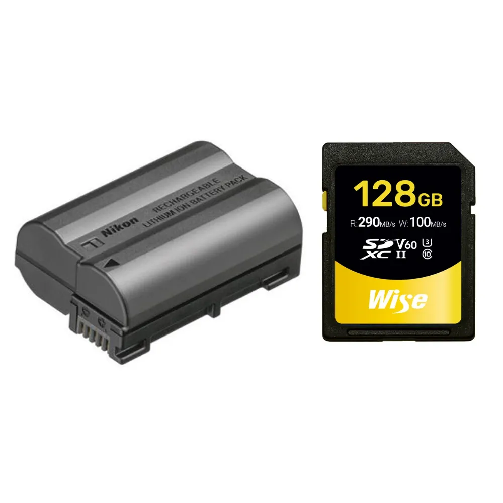 【Nikon 尼康】EN-EL15C 原廠鋰電池+Wise 128GB高速記憶卡(公司貨-彩盒裝)