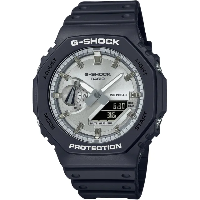 【CASIO 卡西歐】G-SHOCK 八角防護構造雙顯手錶-冷酷黑銀 禮物 開學(GA-2100SB-1A)