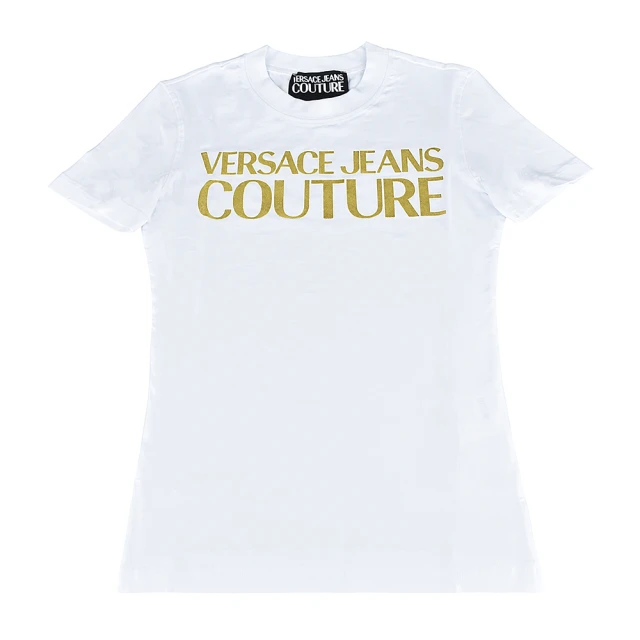 VERSACE 凡賽斯 VERSACE JEANS 經典COUTURE閃亮字母LOGO棉混紡短袖T恤(女款/白)