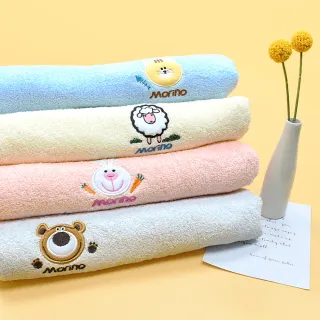 【MORINO】素色動物貼布繡浴巾(2入組)
