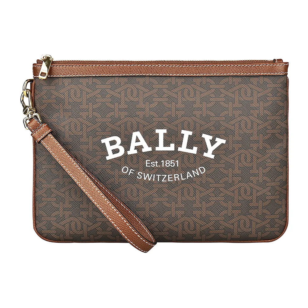 【BALLY】BALLY CERTHE 白字LOGO印花TPU拉鍊手拿包(棕)