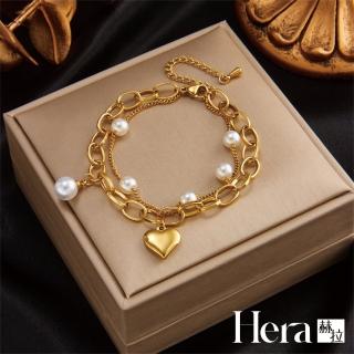 【HERA 赫拉】雙層珍珠愛心吊墜手鍊 H112110101(手鍊)