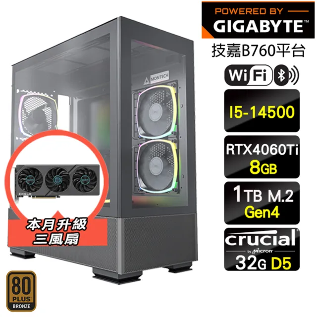 技嘉平台】i5十四核GeForce RTX 4060Ti{水冷戰隊}WIFI電競水冷電腦(i5