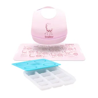 【2angels】矽膠副食品製冰盒15ml+BAILEY矽膠圍兜餐墊 粉色(分裝盒 製冰盒冰磚盒)