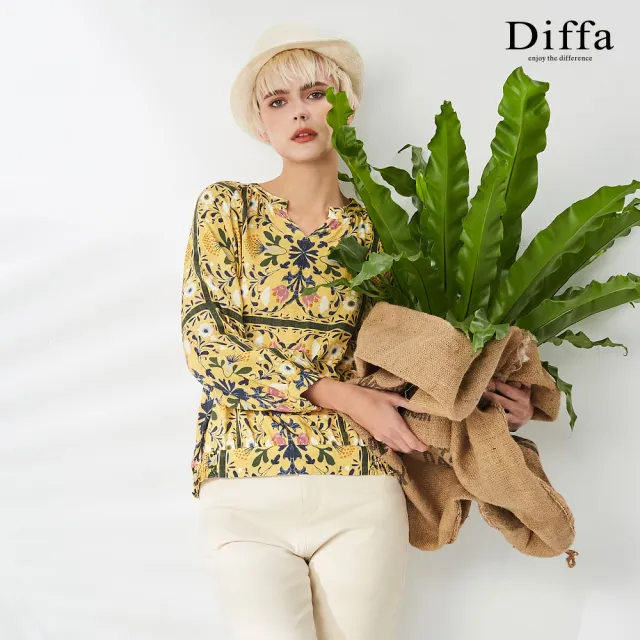 【Diffa】歐風質感花卉拉克蘭袖上衣-女