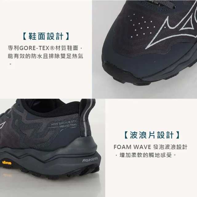 【MIZUNO 美津濃】WAVE DAICHI 8 GTX 女慢跑鞋-WIDE-寬楦 淺灰黑白(J1GK245721)