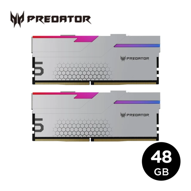 【Acer 宏碁】Predator Hermes RGB DDR5-6800 48GB超頻桌上型記憶體 銀色(24G*2 CL34)