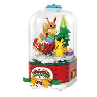 【ToysRUs 玩具反斗城】Qman 寶可夢歡樂聖誕音樂盒(精靈寶可夢 積木 發條 轉動 公仔 絲印圖案)