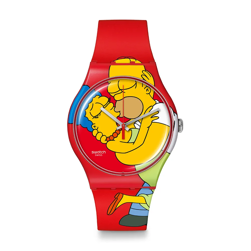 【SWATCH】New Gent 原創系列手錶  SWEET EMBRACE 辛普森家庭 荷馬愛美枝 男錶 女錶 手錶 瑞士錶 錶(41mm)