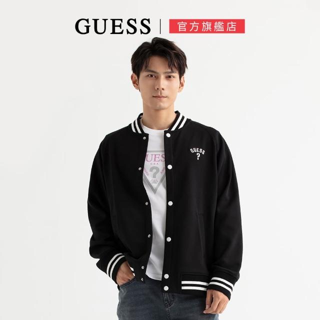 【GUESS】極簡經典問號棒球外套(黑)