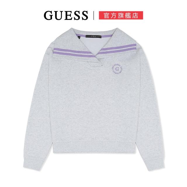 【GUESS】水手領片設計長袖上衣(灰)