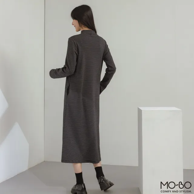 【MO-BO】MIT磨毛條紋寬鬆高領洋裝