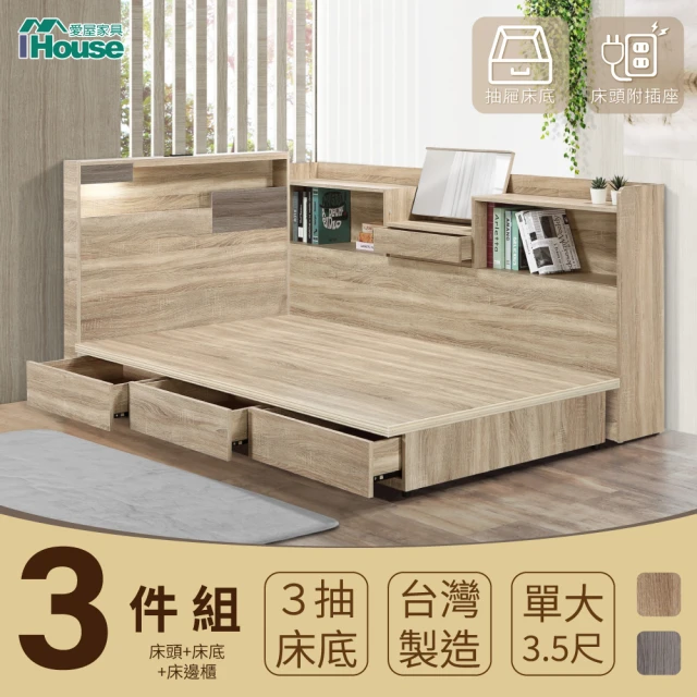 IHouse 沐尼 實木床組 雙大6尺(可調式床台+豆腐格床
