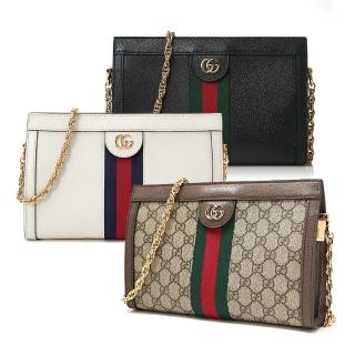 【GUCCI 古馳】503877.719883 經典Ophidia系列GG LOGO織帶皮革磁釦手拿/斜背包(顏色任選)