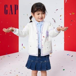 【GAP】女幼童裝 Logo刺繡V領針織外套-白色(892049)