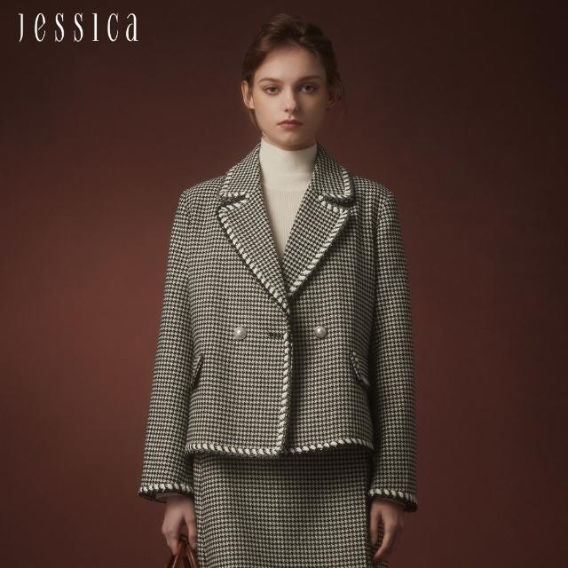 【JESSICA】復古千鳥格紋翻領小香風外套235004