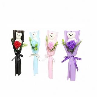【JG國際】模擬玫瑰花浪漫小熊花束 告白 香氛花束2入組(乾燥花 玫瑰花熊 永生花 香皂花 浪漫 禮盒)