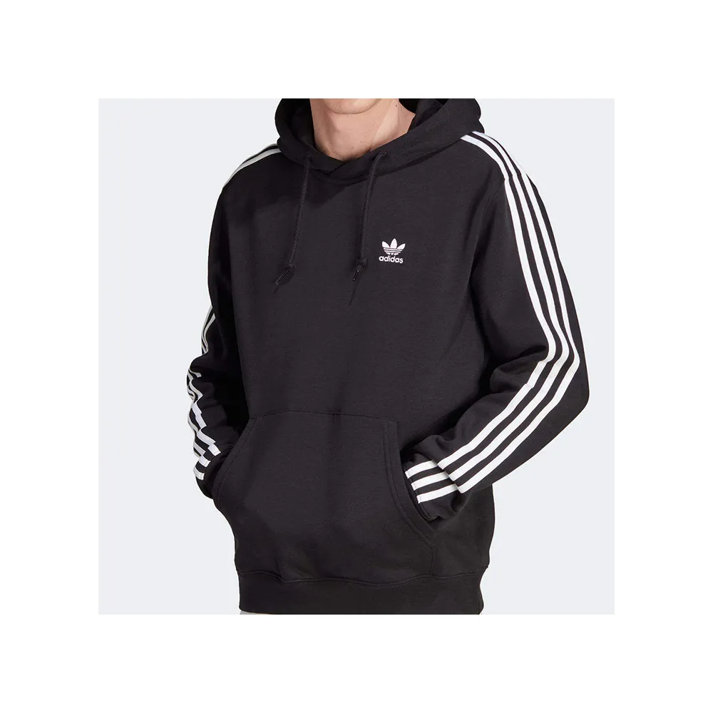 【adidas 愛迪達】3-Stripes Hoodie 男款 黑色 刷毛 保暖 連帽 外套 IM2088