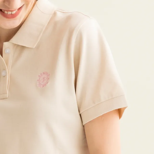 【Arnold Palmer 雨傘】女裝-休閒彈性網眼刺繡POLO衫(奶茶色)
