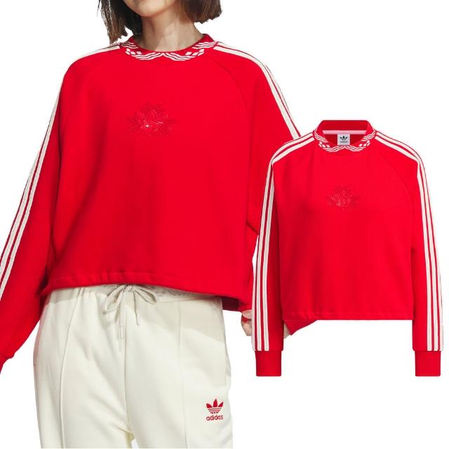 【adidas 愛迪達】Jac Crew Neck 女款 紅色 圓領 舒適  大學T 運動上衣 長袖 IX4228