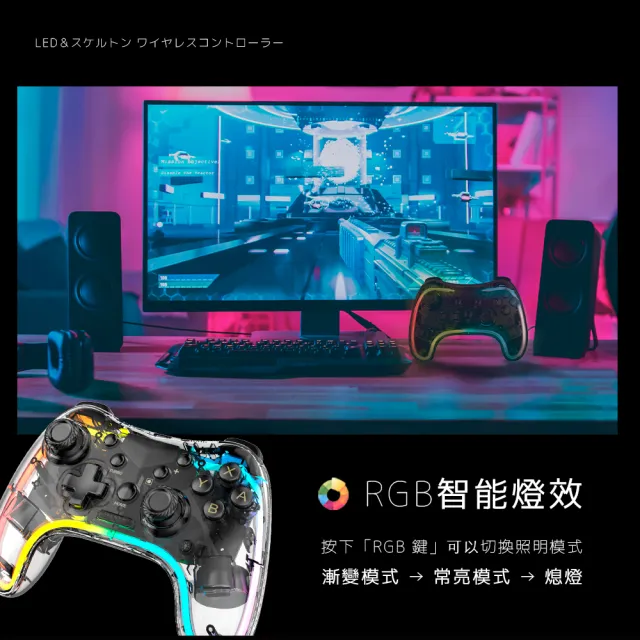 【FUGU】SWITCH 透明LED無線藍牙遊戲手把(switch手把/switch遊戲/switch把手)