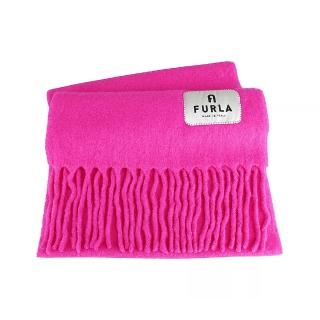 【FURLA 芙拉】FURLA Moon黑字LOGO羊毛混紡流蘇邊緣設計披肩 /圍巾(桃紅)