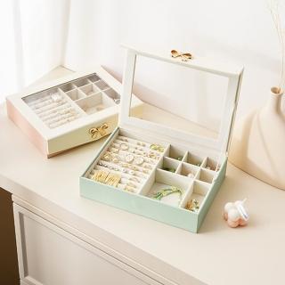 【Porabella】新款透明單層蝴蝶結首飾盒 飾品收納盒 磁吸開關式飾品盒