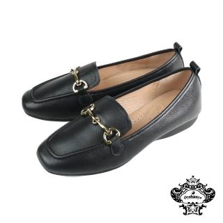 【Orobianco】經典圓頭真皮馬銜釦淑女平底樂福鞋 黑色(OR331025W-BL)